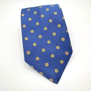 Brooks Brothers Necktie 60" Blue Yellow Daisy Floral Silk 346 Stain Resistant